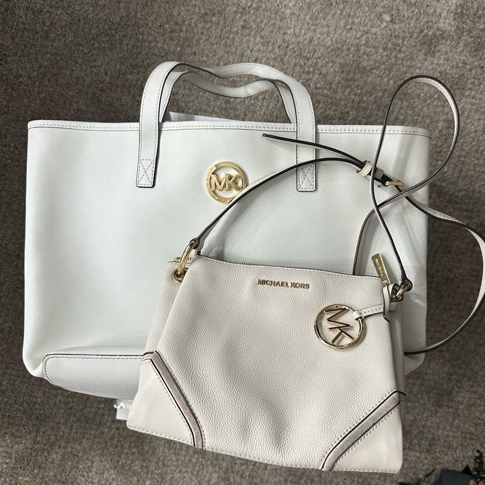 White Michael Kors Tote Bag in excellent condition and white MK crossbody